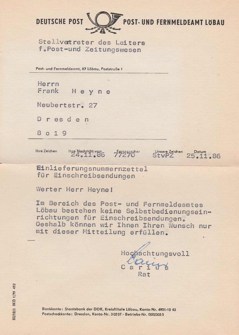Brief vom PA 8700 Löbau